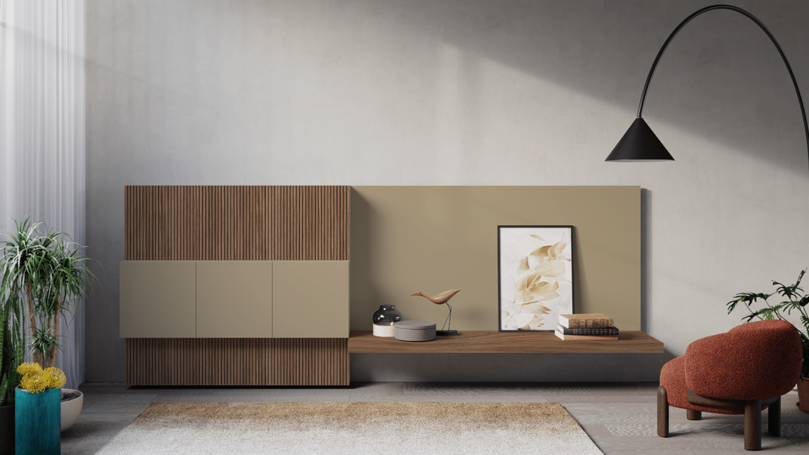 Mobilier living Day 12 Nobilitato Liscio Juta + Groove Noce Naturale