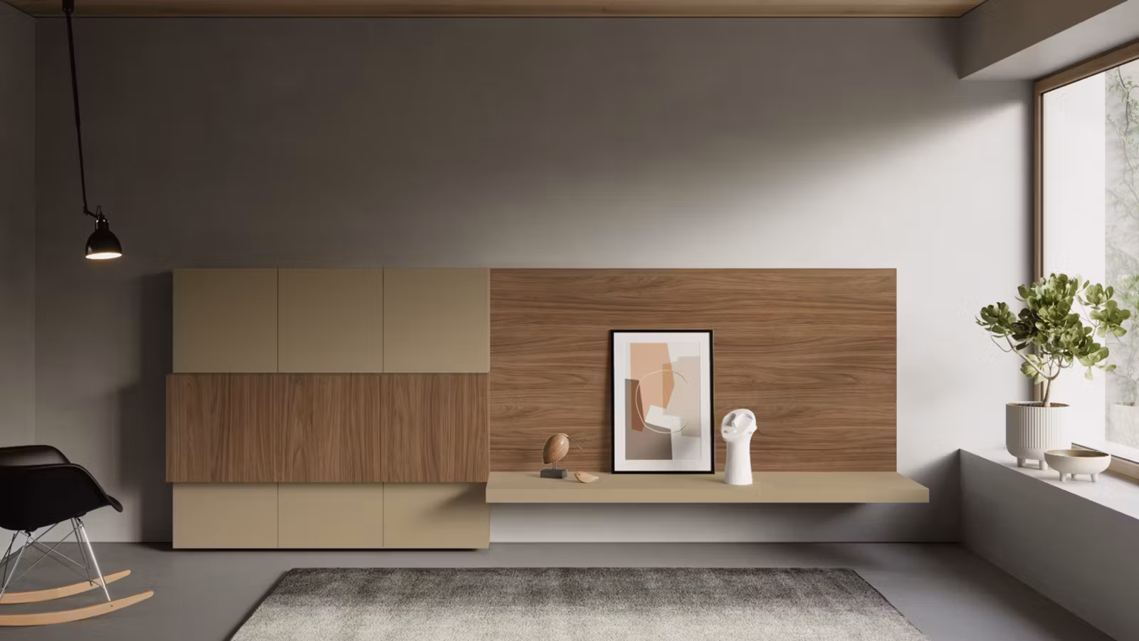 Mobilier living Day 12 Nobilitato Liscio Juta + Nobilitato Noce Naturale