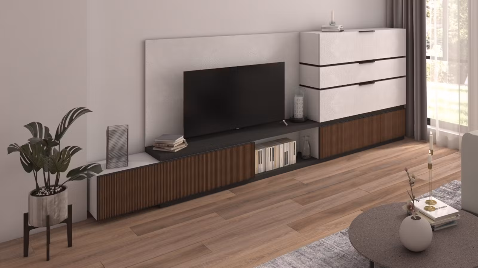 Mobilier living Atlante Cemento Chiaro + Noce Canette + Antracite