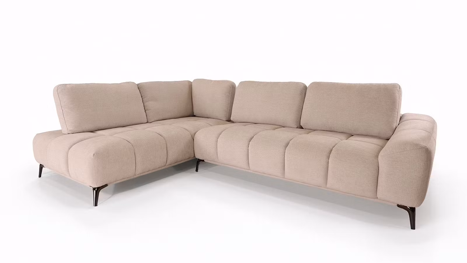 Canapea de colt cu sezlong Desmond, textil Sutton Cement, stanga