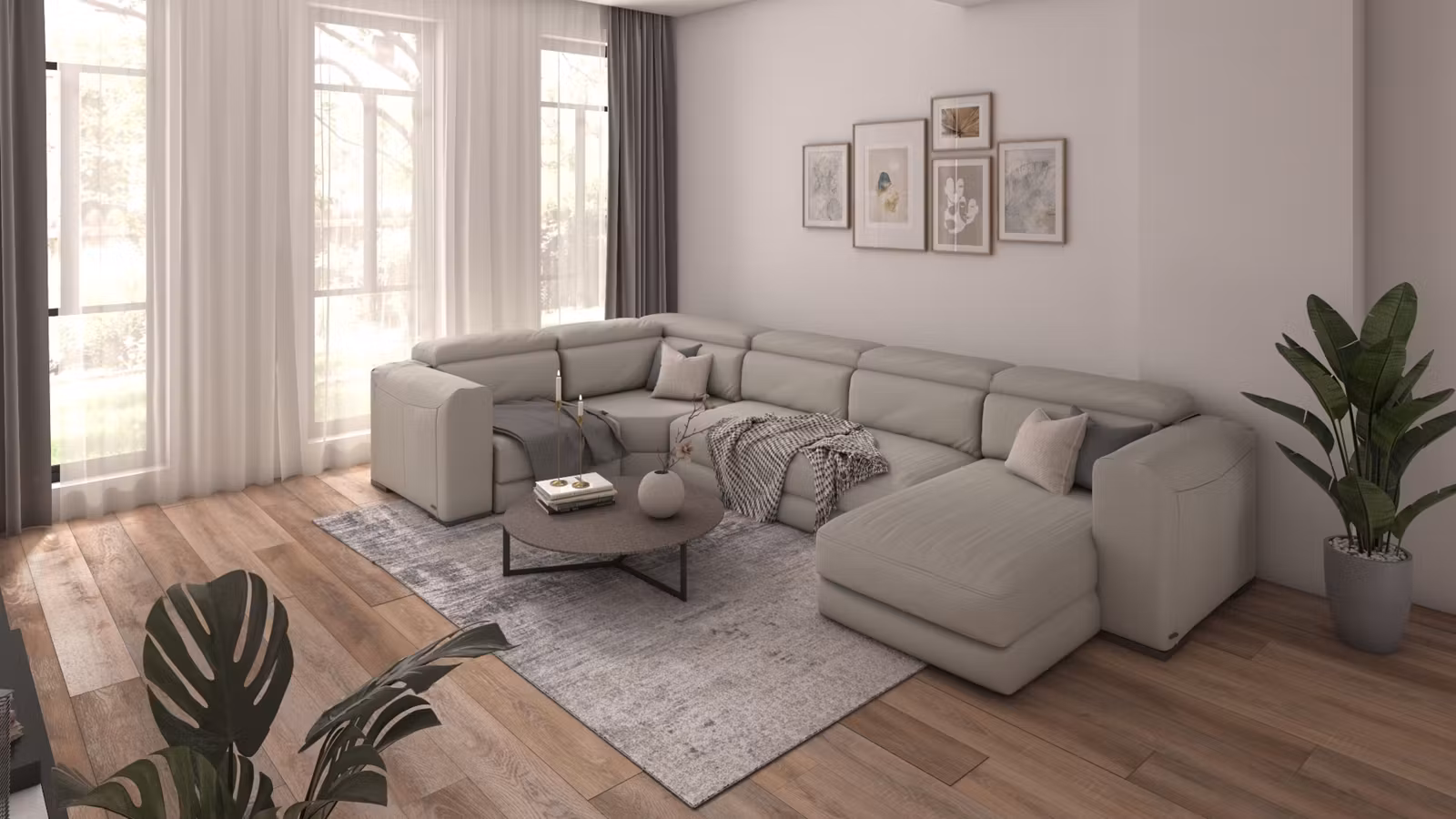 Canapea de colt U cu recliner Forza Piele Denver Warm Grey, dreapta