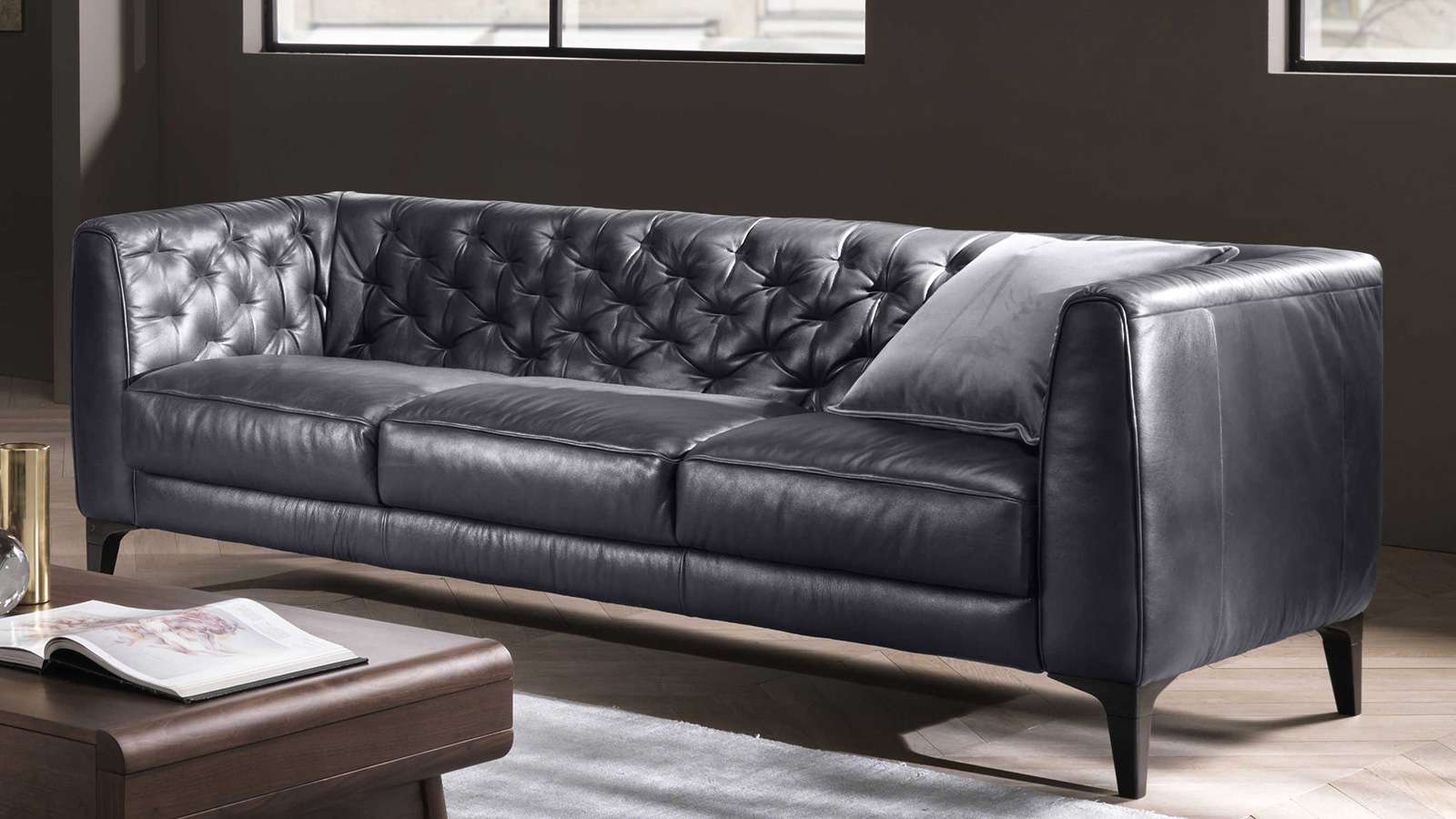 Canapea liniara 3 locuri Maxi Piacere Piele Le Mans Grey 