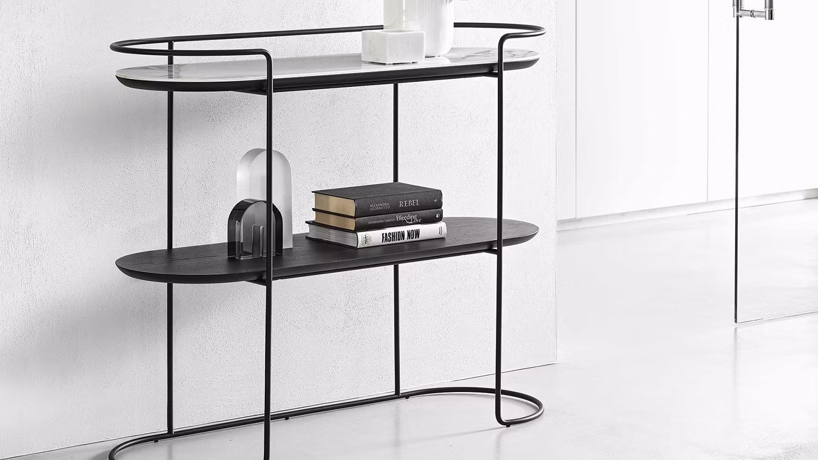 Consola Atollo Matt Black/White Marble