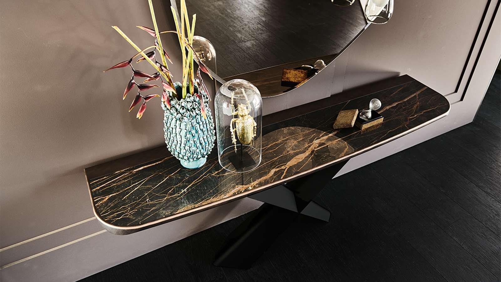 Consola Terminal Keramik Premium Black/Brushed Bronze/Glossy Portoro