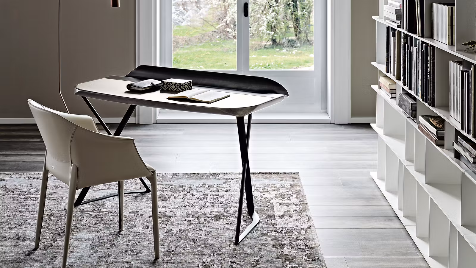 Birou Cocoon Brushed Grey + Piele Ice