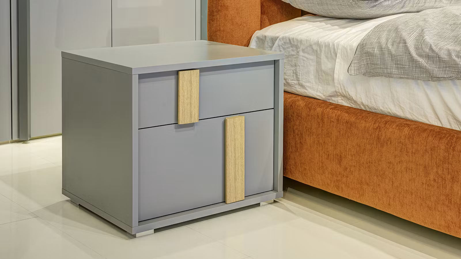 Noptiera Tokyo 2 Sertare Alluminio Opaco + Rovere Nodato