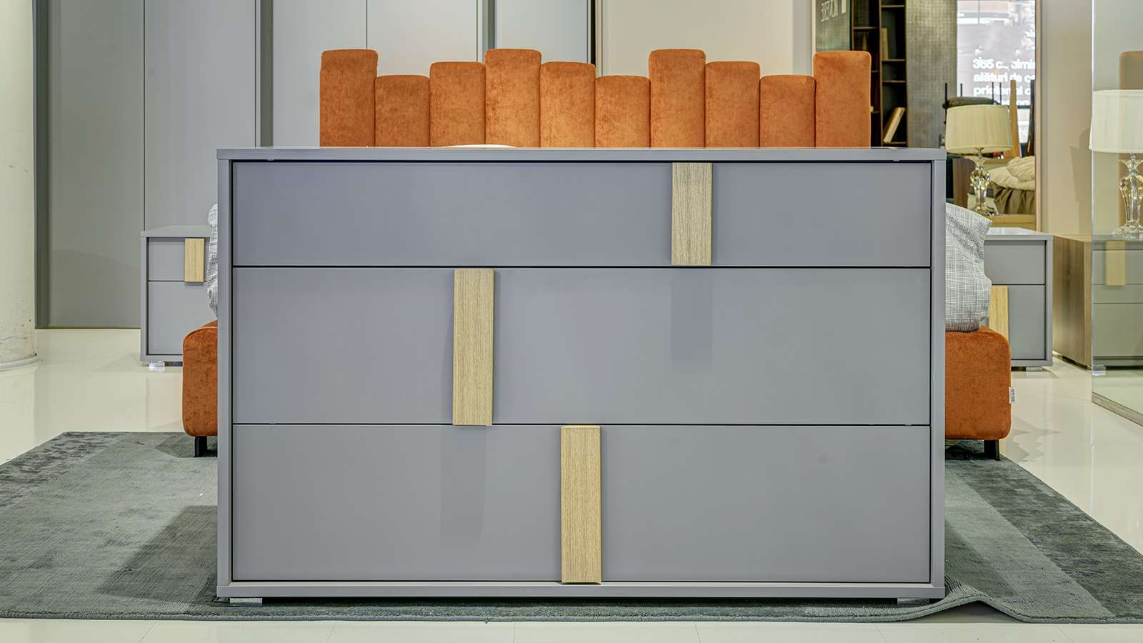 Comoda Tokyo 3 Sertare Alluminio Opaco + Rovere Nodato