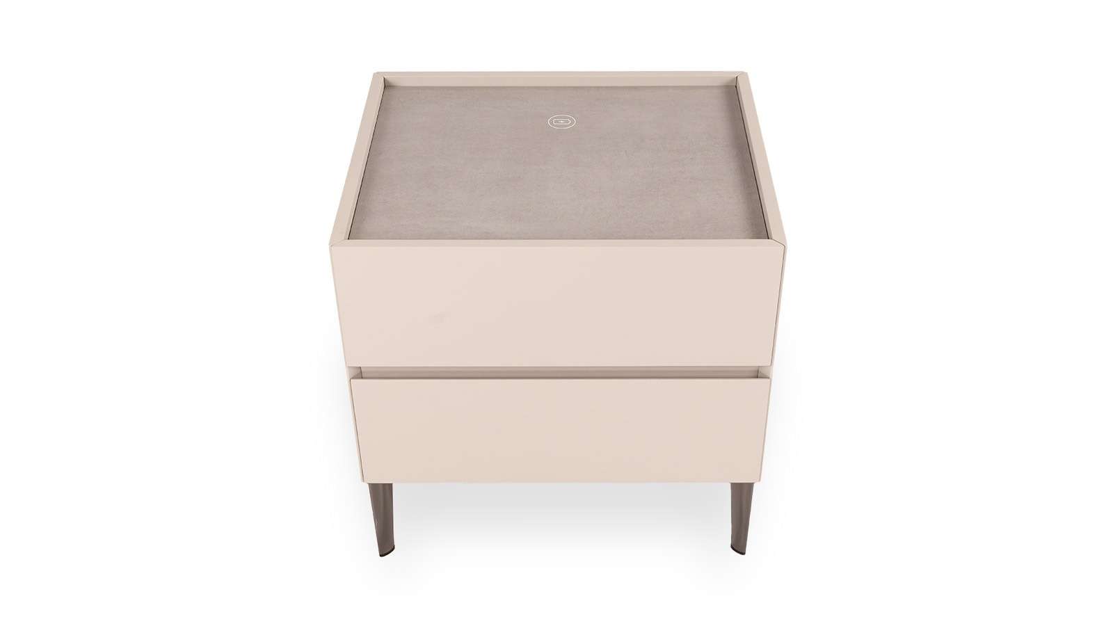 Noptiera Maxine Beige + Top Ceramic Grey Stone cu Incarcator Wireless + LED