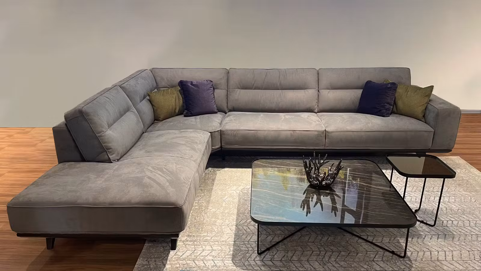 Canapea cu sezlong Adrenalina textil Sfinge Grey, stanga