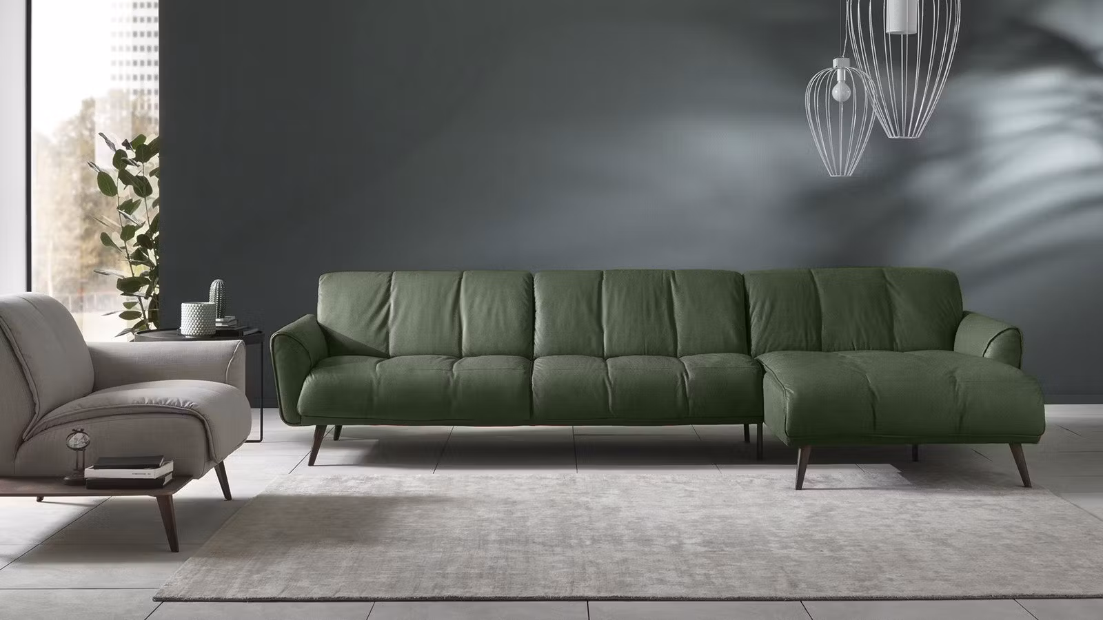Canapea cu sezlong dreapta Talento textil Brezza Dusty Green | Rovere