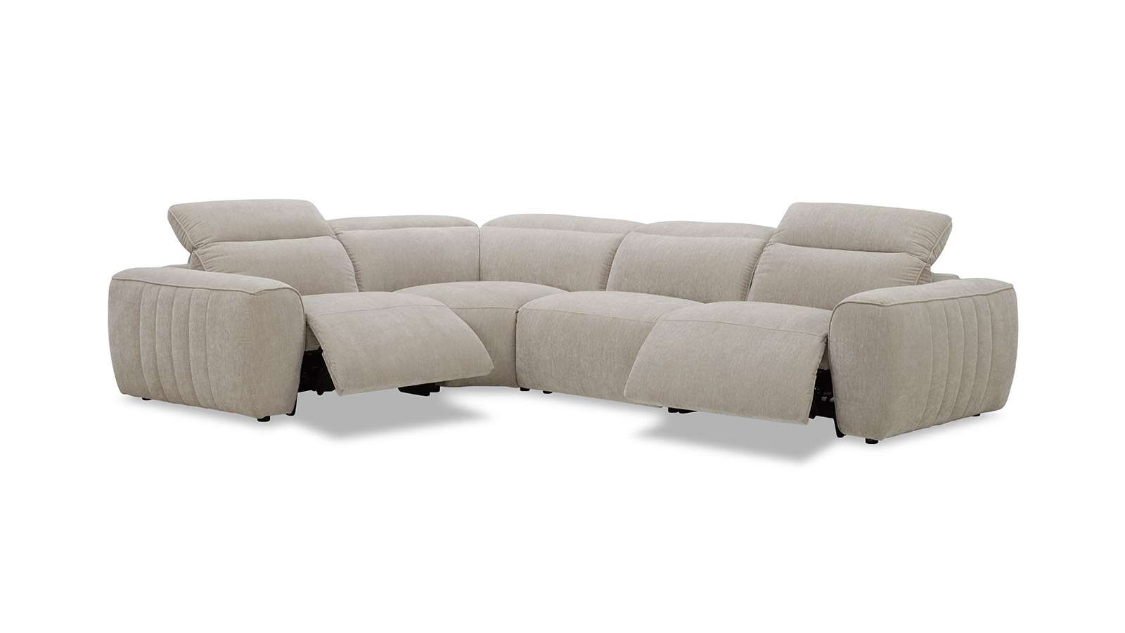 Canapea de colt modulara 3P cu 2 reclinere Cassio textil Dove Beige