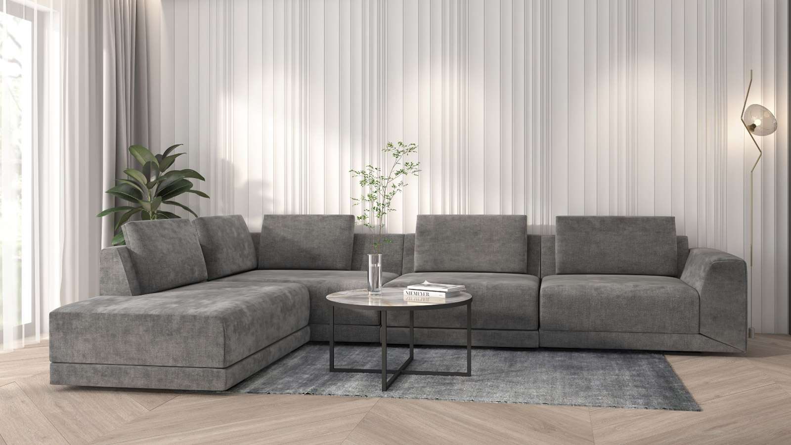 Canapea de colt modulara Kartun 4 locuri textil Grey, stanga