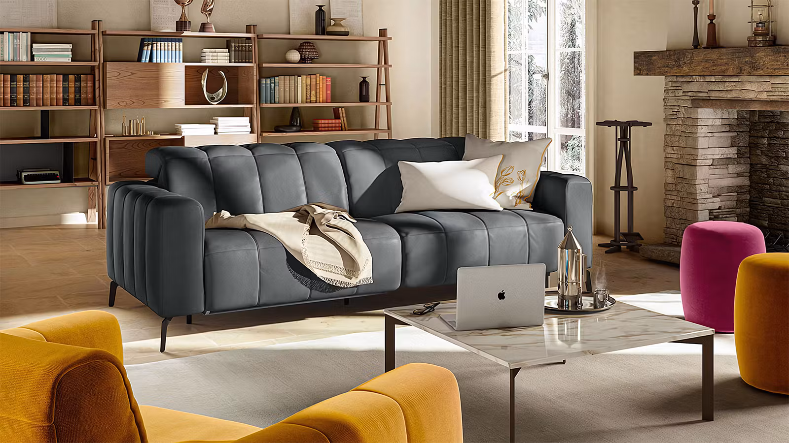 Canapea liniara Portento 3 locuri textil Brezza Dark Grey