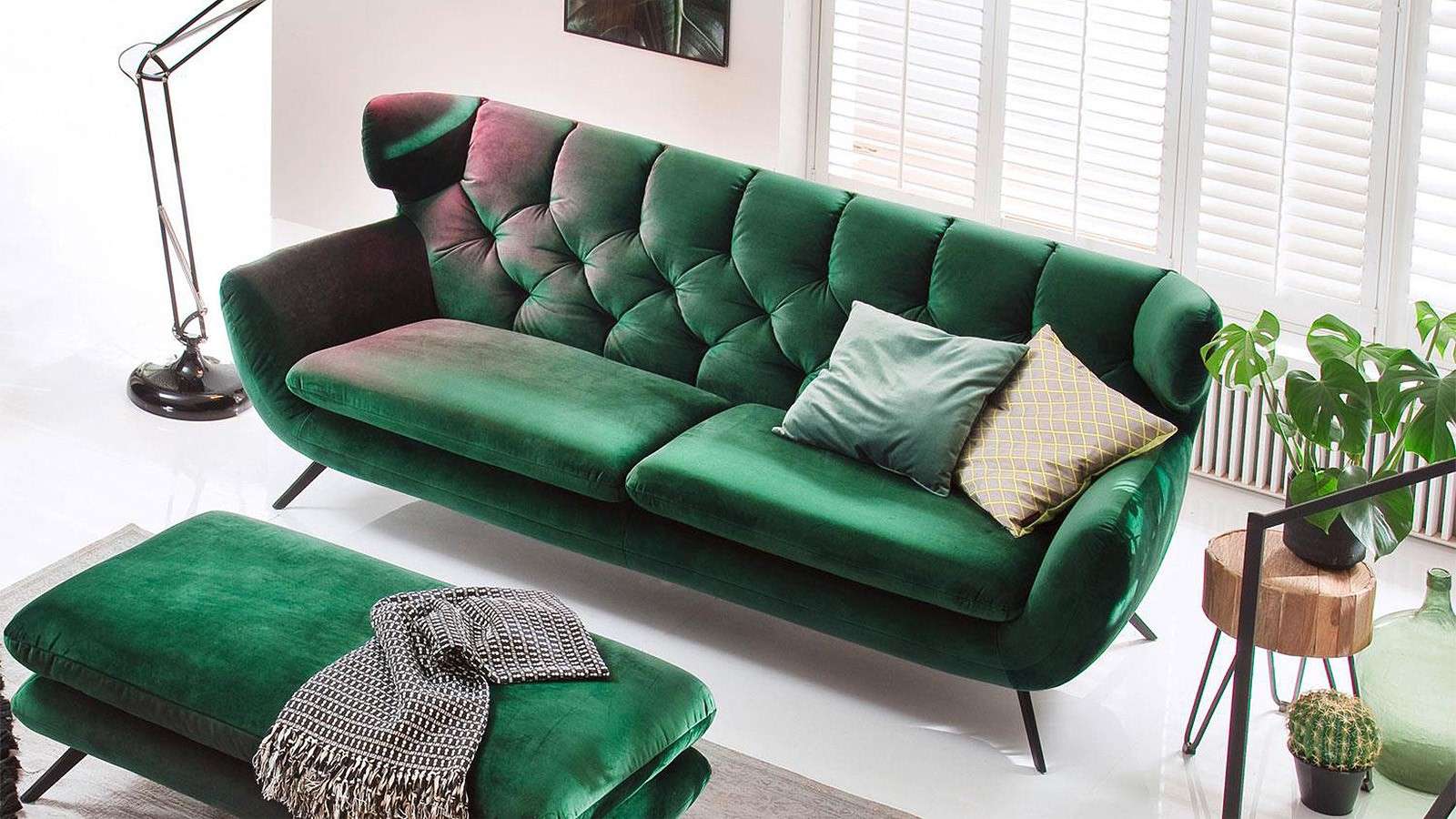 Canapea liniara Sixty 3 locuri Velvet Smaragd