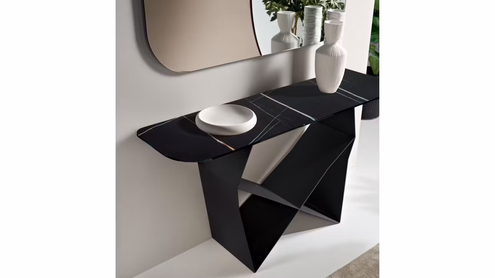 Consola Delfi Ceramica Glossy Sahara Noir + Base Nero