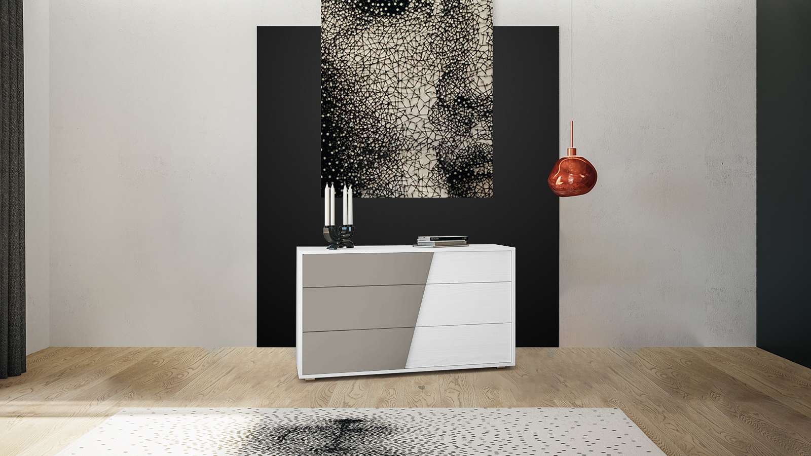 Comoda Tivoli Frassino Bianco si Fango Opaco