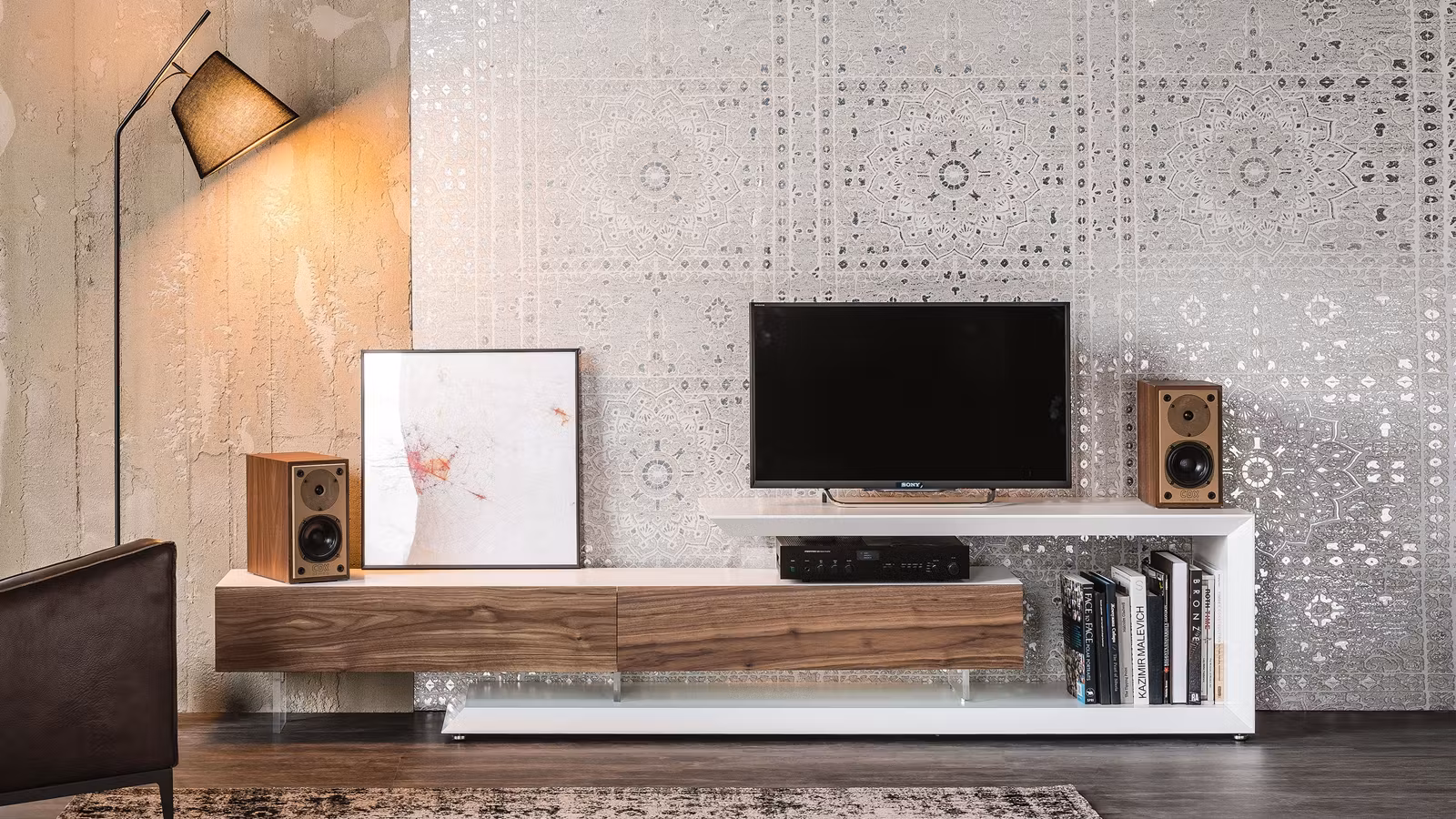 Comoda TV Link White/Walnut Canaletto