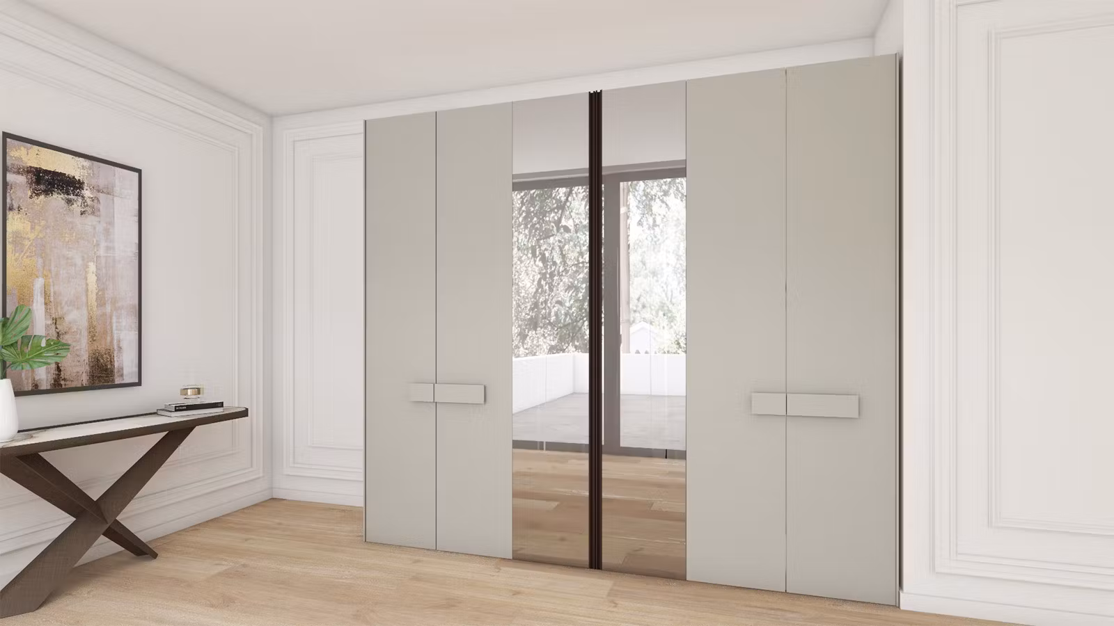 Dressing Uno + Murano Fango Opaco + oglinda Fume + manere Brown + Fango + Int. Lino