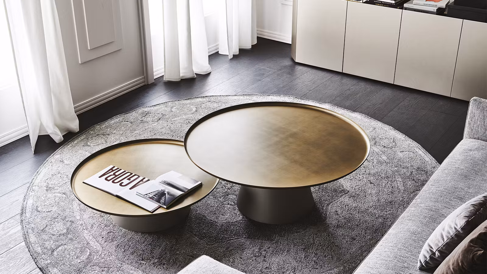 Masuta de cafea rotunda Amerigo Titanium + Brushed Bronze 60x44 cm
