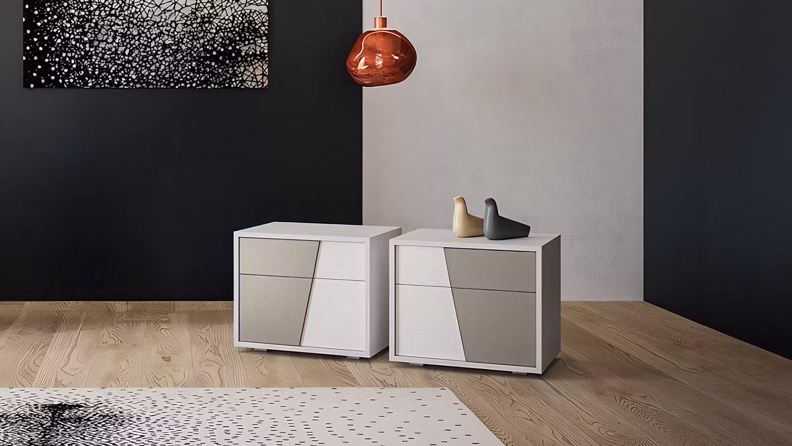 Noptiera Tivoli dreapta Frassino Bianco + Fango Opaco