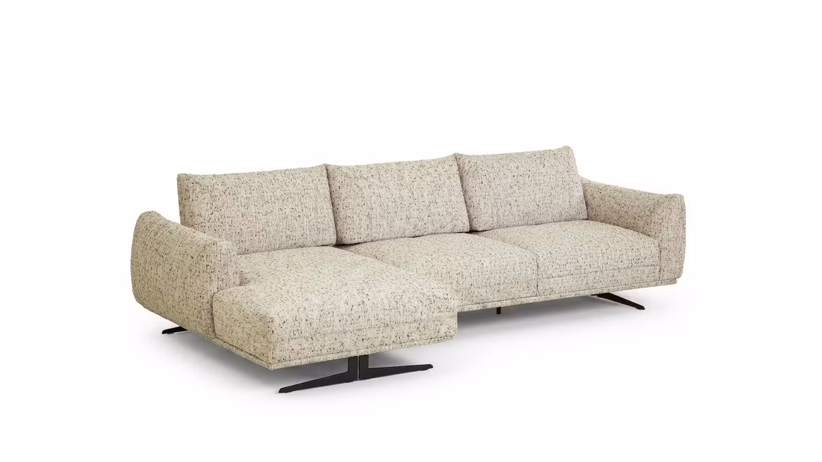 Canapea cu sezlong Stella, textil beige, stanga