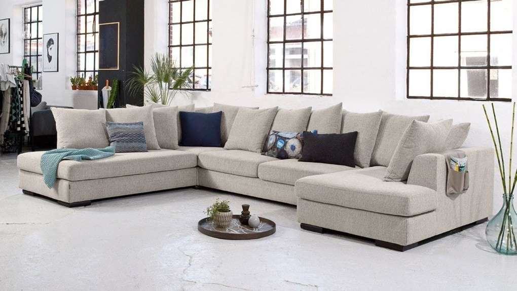 Canapea cu sezlong Paso Doble Night "U" textil Sand