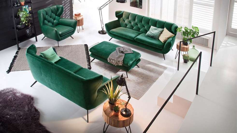Canapea liniara Sixty 3 locuri Velvet Smaragd