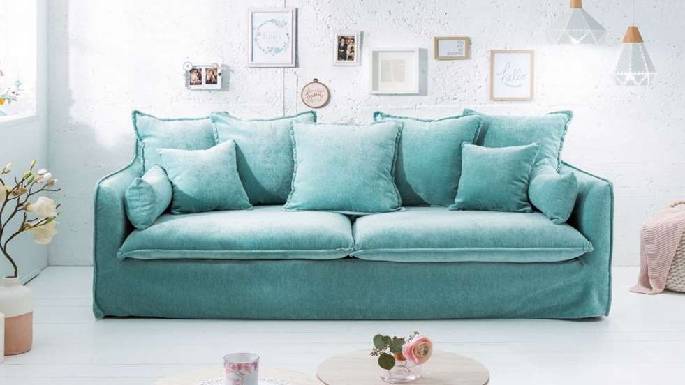 Canapea liniara 3 locuri Heaven Light Blue Velvet