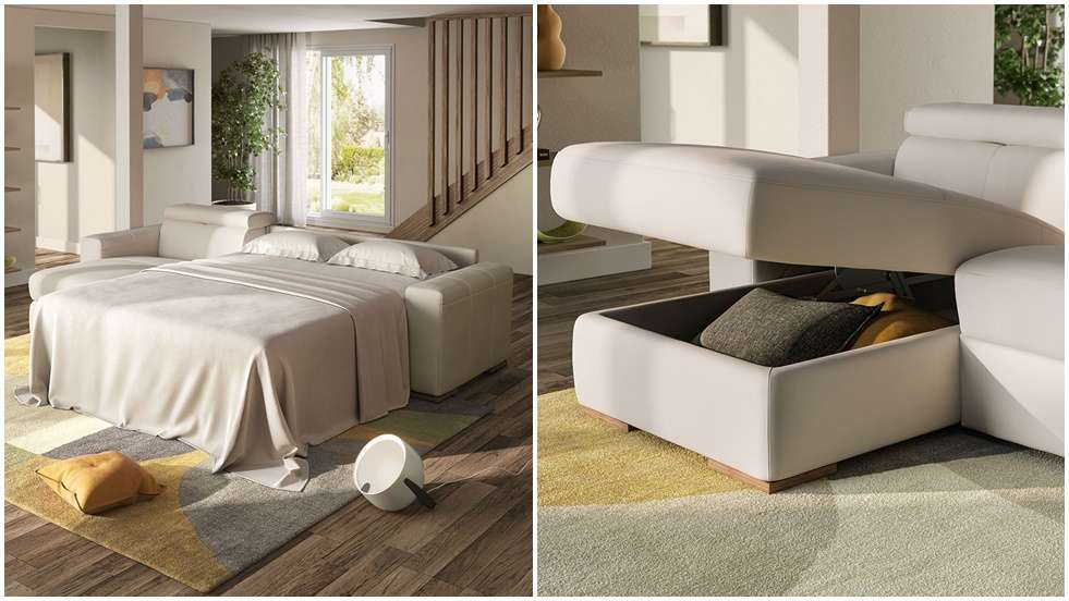 Canapea extensibila cu sezlong Piacevole 3 locuri Piele Denver Grey, stanga
