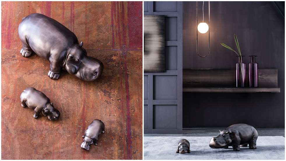 Decoratiune Hippo Medium Golden Black