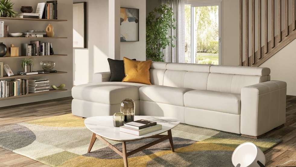 Canapea extensibila cu sezlong Piacevole 3 locuri Piele Denver Grey, stanga