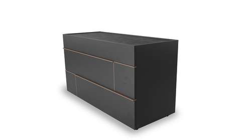 Comoda Hashtag cu 3 sertare, finisaj Antracite si top Cemento Scuro, cu design modern si linii geometrice contrastante