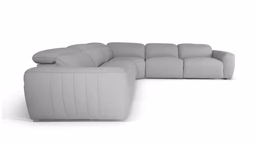 Canapea de colt modulara 3P+3P cu 2 reclinere Cassio piele Umbria Quiet Grey