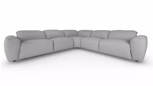 Canapea de colt modulara 3P+3P cu 2 reclinere Cassio piele Umbria Quiet Grey