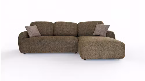 Canapea cu sezlong Casablanca dreapta, tapitata in textil Raven Dark Green, cu perne decorative incluse.