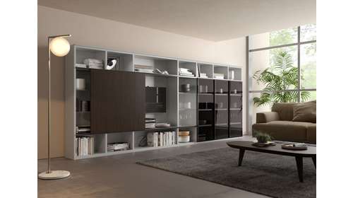 Biblioteca moderna cu vitrine integrate