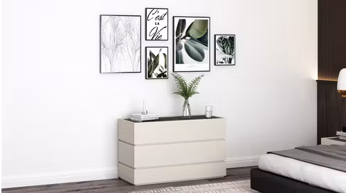 Comoda Replay Madreperla, cu design minimalist modern si 3 sertare pentru depozitare.