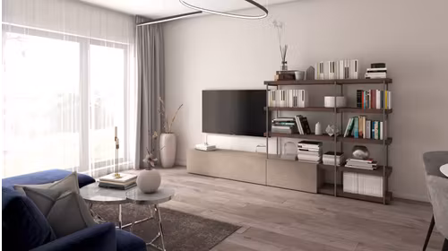 Mobilier living Atlante Cemento Cava + Rovere Nodato Scuro 310 cm