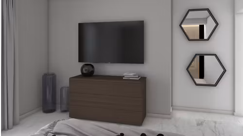 Comoda Cooper Rovere Cognac moderna cu 3 sertare, finisaj lemn, dimensiuni 145.6x51.8x80.3 cm