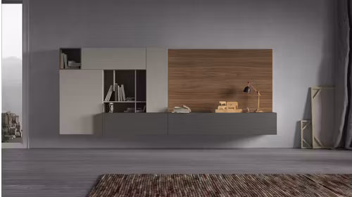 Mobilier living Day 12 Smooth Surfaced Piombo + Surfaced Walnut Naturale + Smooth Surfaced Tortora