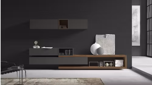 Mobilier living Day 12 Smooth Surfaced Piombo + Surfaced Walnut Naturale
