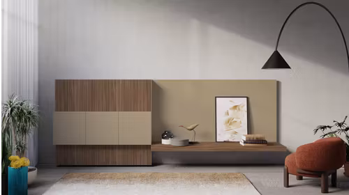 Mobilier living Day 12 Nobilitato Liscio Juta + Groove Noce Naturale