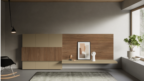 Mobilier living Day 12 Nobilitato Liscio Juta + Nobilitato Noce Naturale