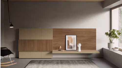 Mobilier living Day 12 Nobilitato Liscio Juta + Nobilitato Noce Naturale - Expus