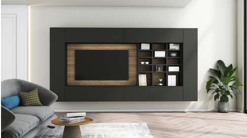 Mobilier living Atlante Antracite + Rovere Nodato Chiaro