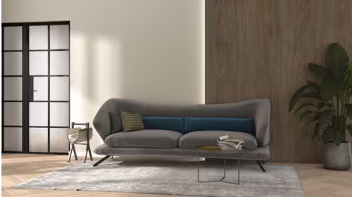 Canapea Hug Liniara Velvet Grey, cu linii fluide, brate rotunde si tapiterie catifelata gri.