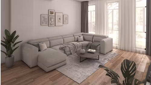 Canapea U de colt cu recliner Forza piele Denver Warm Grey, stanga