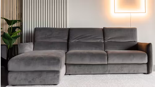Canapea de colt extensibila cu sezlong Meraviglia Brezza Grey, stanga