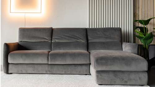 Canapea de colt extensibila cu sezlong Meraviglia Brezza Grey, dreapta