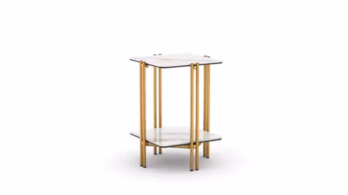 Masuta de cafea Amanita cu blat Golden Carrara Gloss si structura Vintage Bronze pentru living modern.